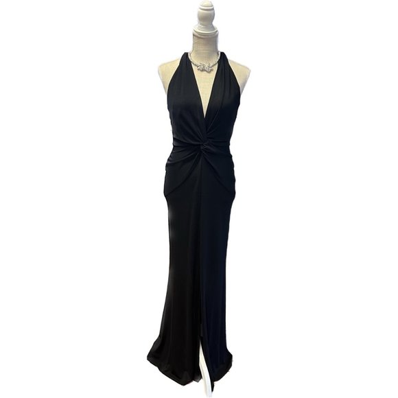 Nicole Bakti Black Crystal Necklace Halter Formal Dress